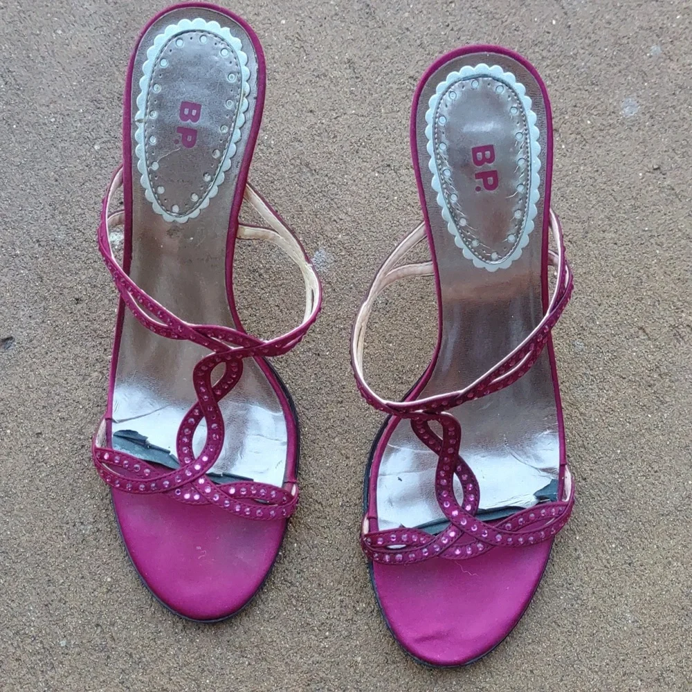 Raspberry, Fushia hot pink bling open toe heeled sandals, BP